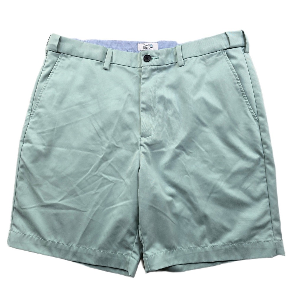 Croft & Barrow Golf Shorts Mens 38 Green Polyester Flat Front Casual Classic